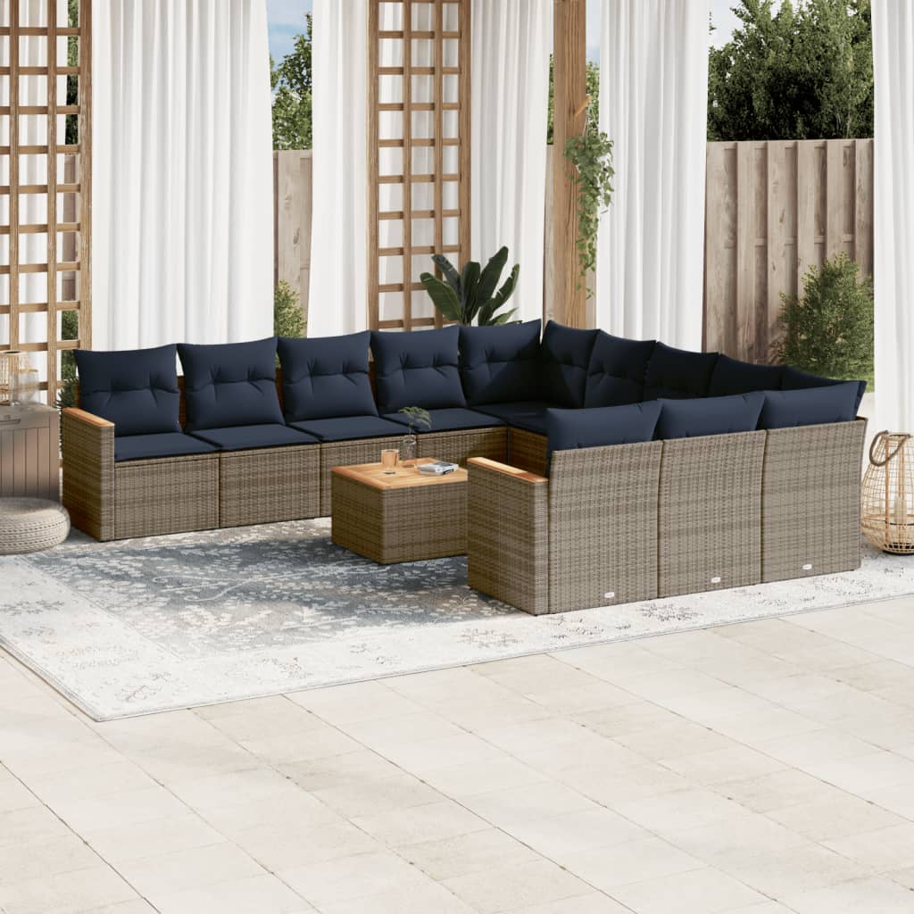 12-teiliges Gartensofa-Set mit Kissen, grau, Polyrattan 12-teiliges Gartensofa-Set mit Kissen, grau, Polyrattan