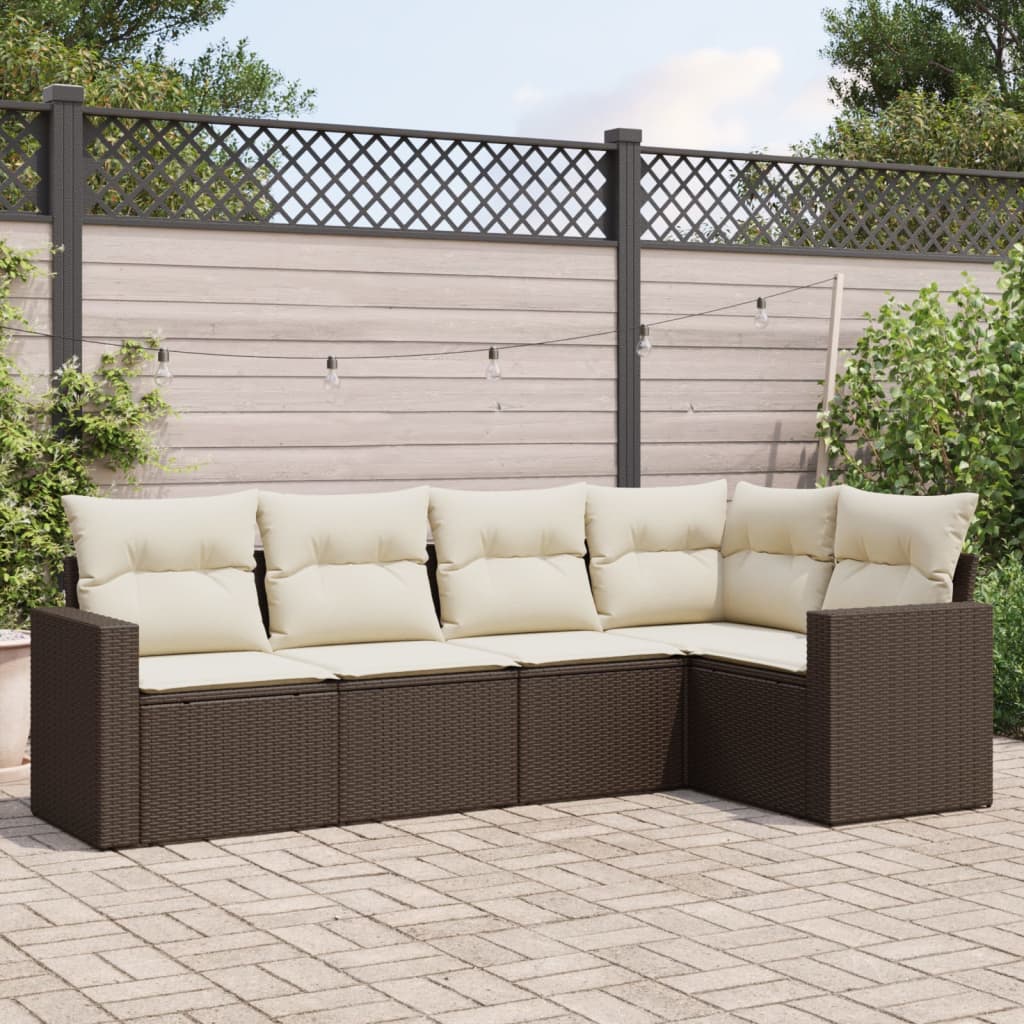 5-tlg. Garten-Sofagarnitur mit Kissen Braun Poly Rattan 5-tlg. Garten-Sofagarnitur mit Kissen Braun Poly Rattan