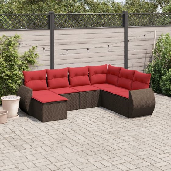 7-teiliges Gartensofa-Set mit Kissen, braun, Polyrattan 7-teiliges Gartensofa-Set mit Kissen, braun, Polyrattan