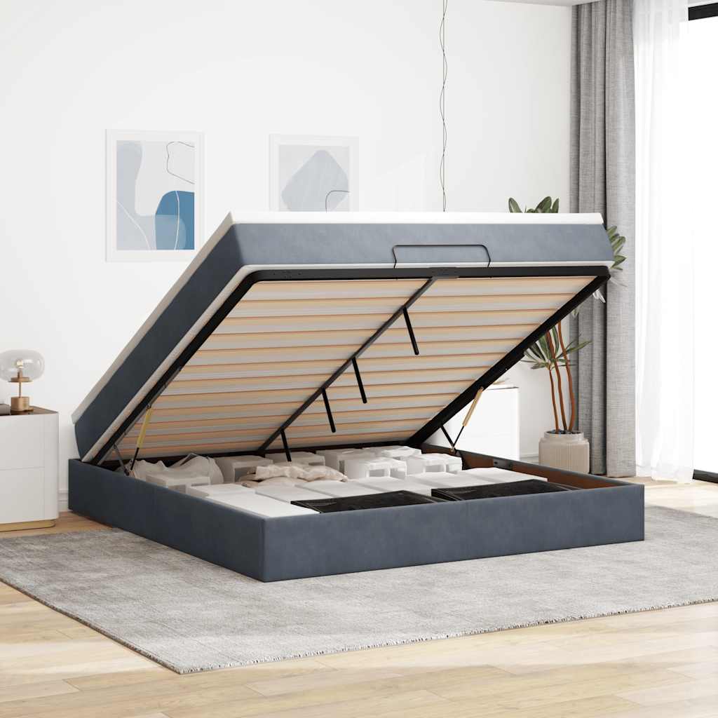 vidaXL Ottoman-Bett mit Matratze Dunkelgrau 160x200 cm Samt