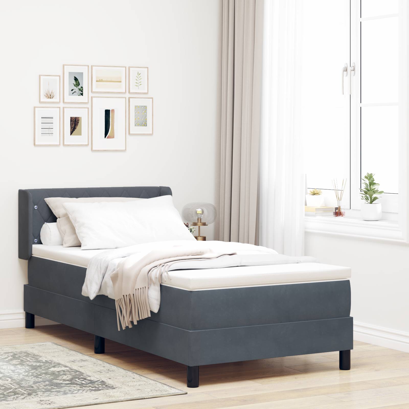 Boxspringbett mit Matratze Dunkelgrau 90x190 cm Samt