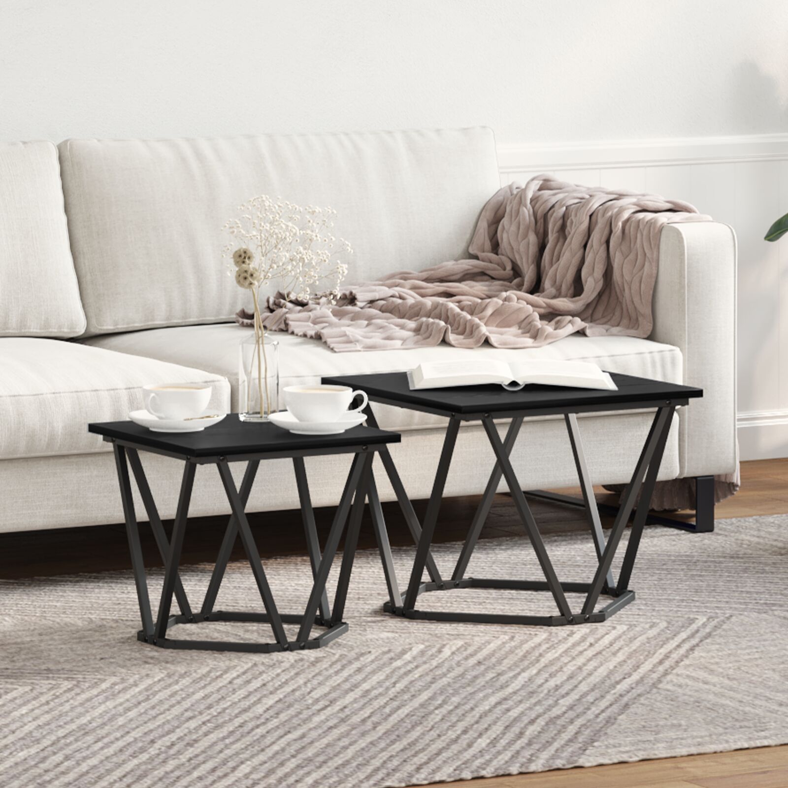Couchtisch Schwarze Eiche Metallrahmen, Holzplatte Klein
