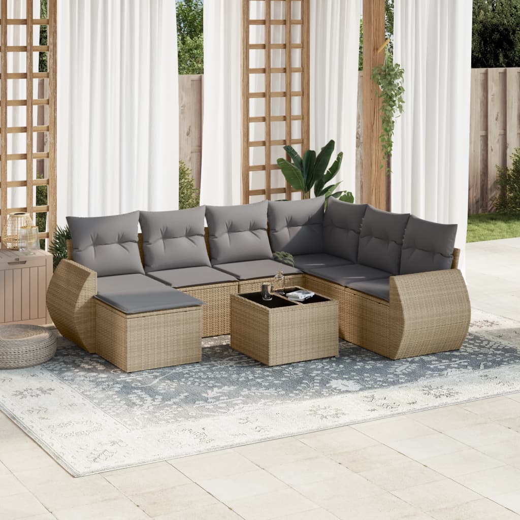 8-tlg. Garten-Sofagarnitur mit Kissen Beige Poly Rattan 8-tlg. Garten-Sofagarnitur mit Kissen Beige Poly Rattan