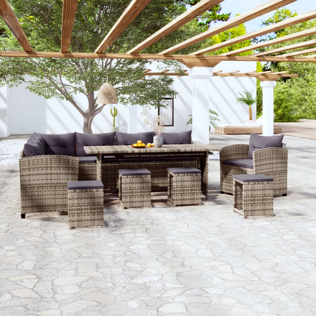 7-tlg. Garten-Lounge-Set mit Kissen Poly Rattan Grau 7-tlg. Garten-Lounge-Set mit Kissen Poly Rattan Grau
