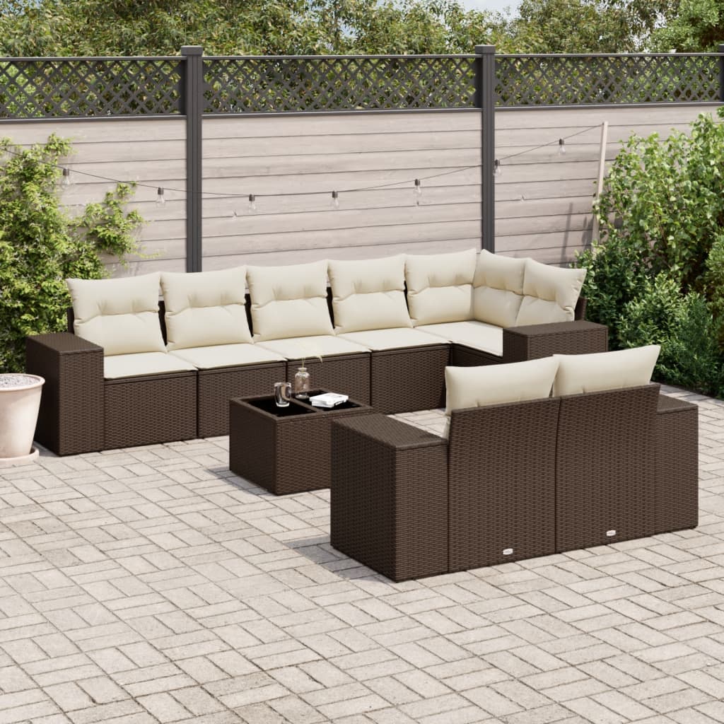 9-tlg. Garten-Sofagarnitur mit Kissen Braun Poly Rattan 9-tlg. Garten-Sofagarnitur mit Kissen Braun Poly Rattan