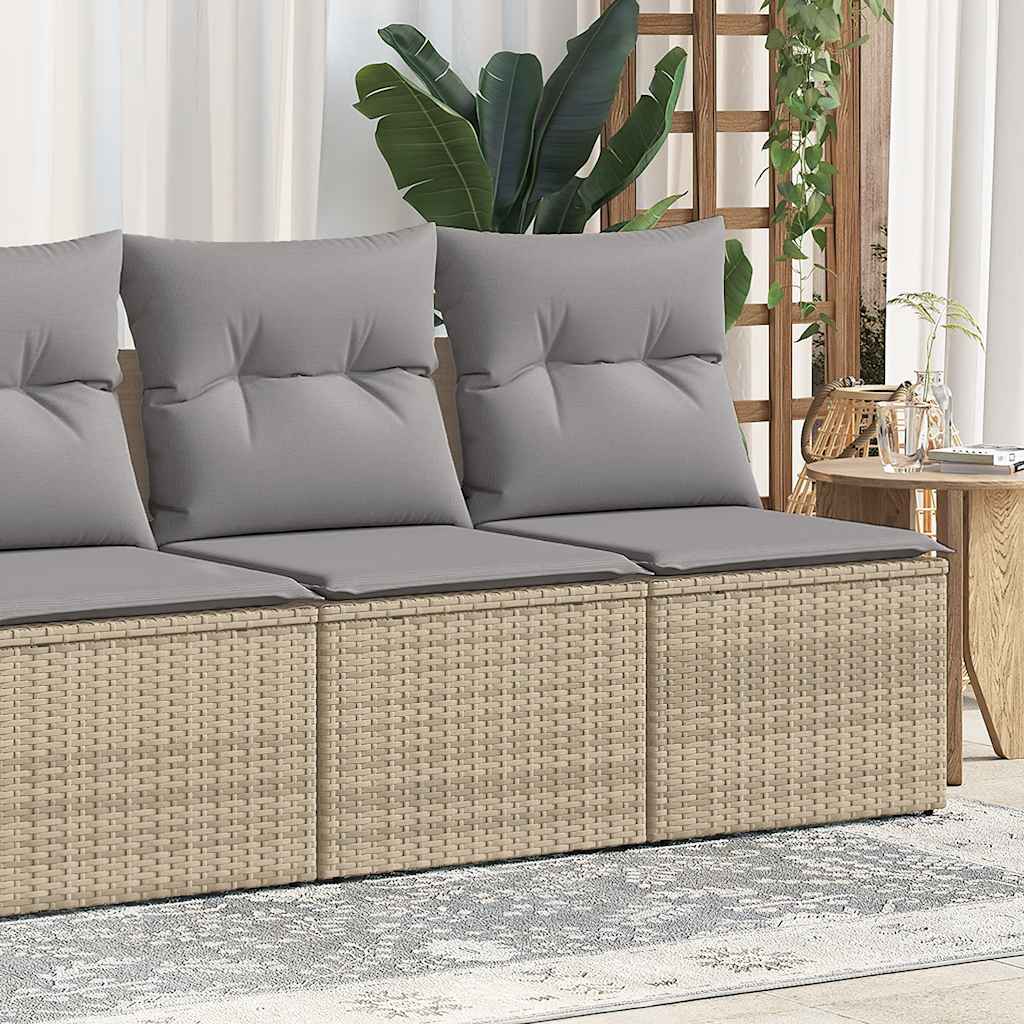 4-tlg. Garten-Sofagarnitur mit Kissen Beige Poly Rattan Akazie