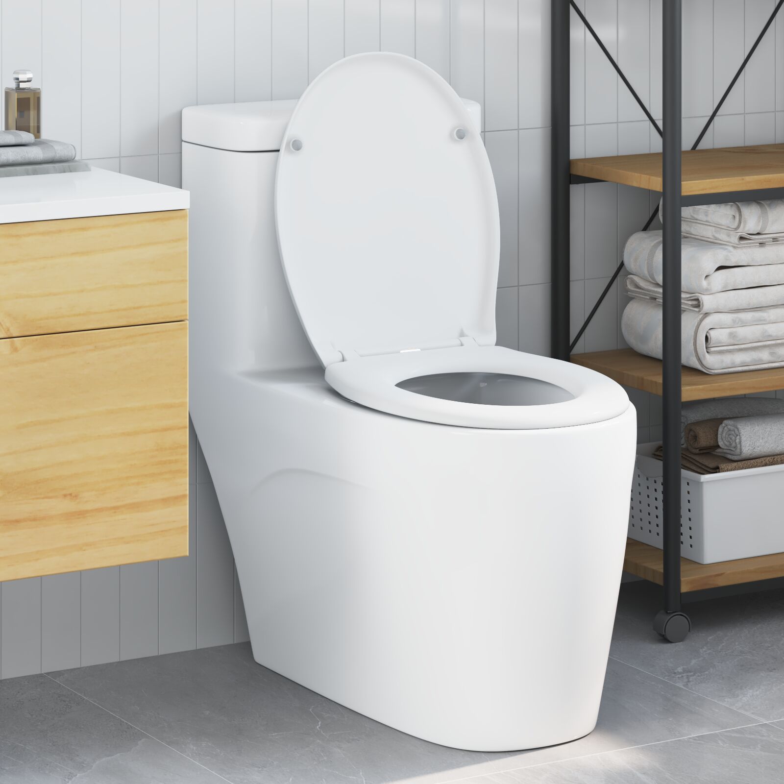 Schnellverschluss-Toilettensitz mit sanftem Schließen Duroplast Weiß