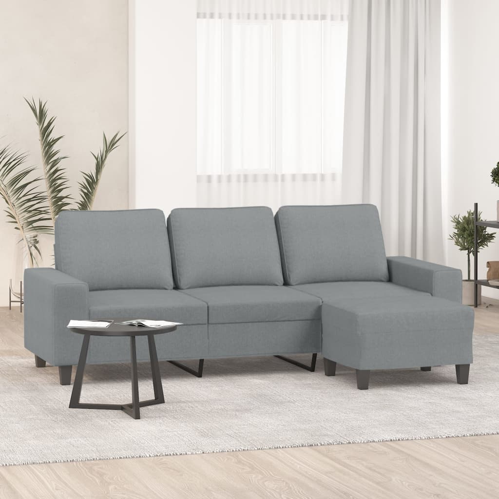 3-Sitzer-Sofa mit Hocker Hellgrau 180 cm Stoff 3-Sitzer-Sofa mit Hocker Hellgrau 180 cm Stoff