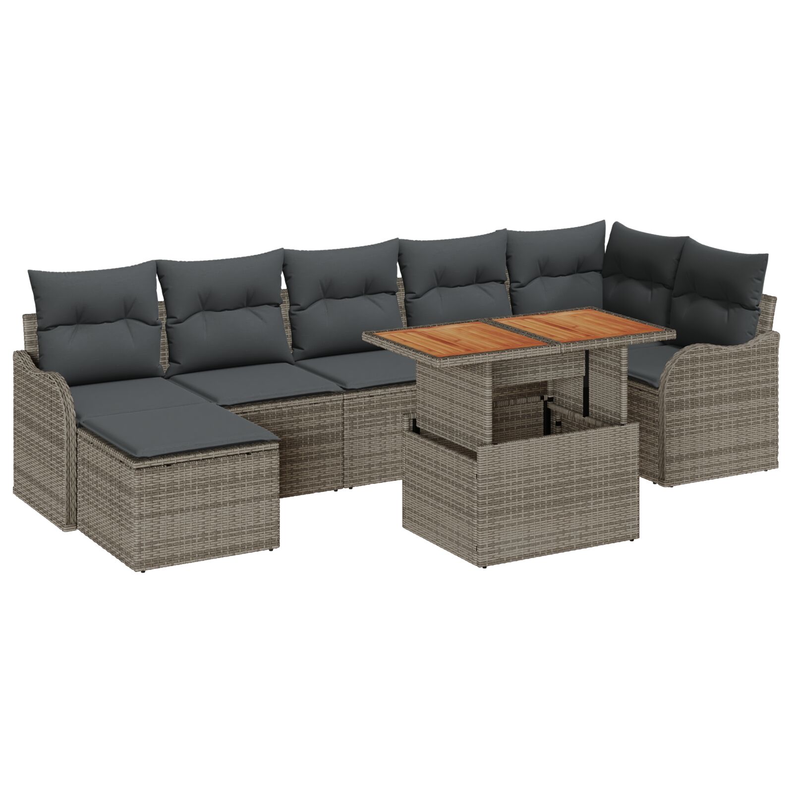 8-teiliges Garten Sofa Set mit Kissen Grau Poly Rattan Akazie, 2-Sitzer Garten Sofa mit Kissen Grau Poly Rattan 8-teiliges Garten Sofa Set mit Kissen Grau Poly Rattan Akazie, 2-Sitzer Garten Sofa mit Kissen Grau Poly Rattan
