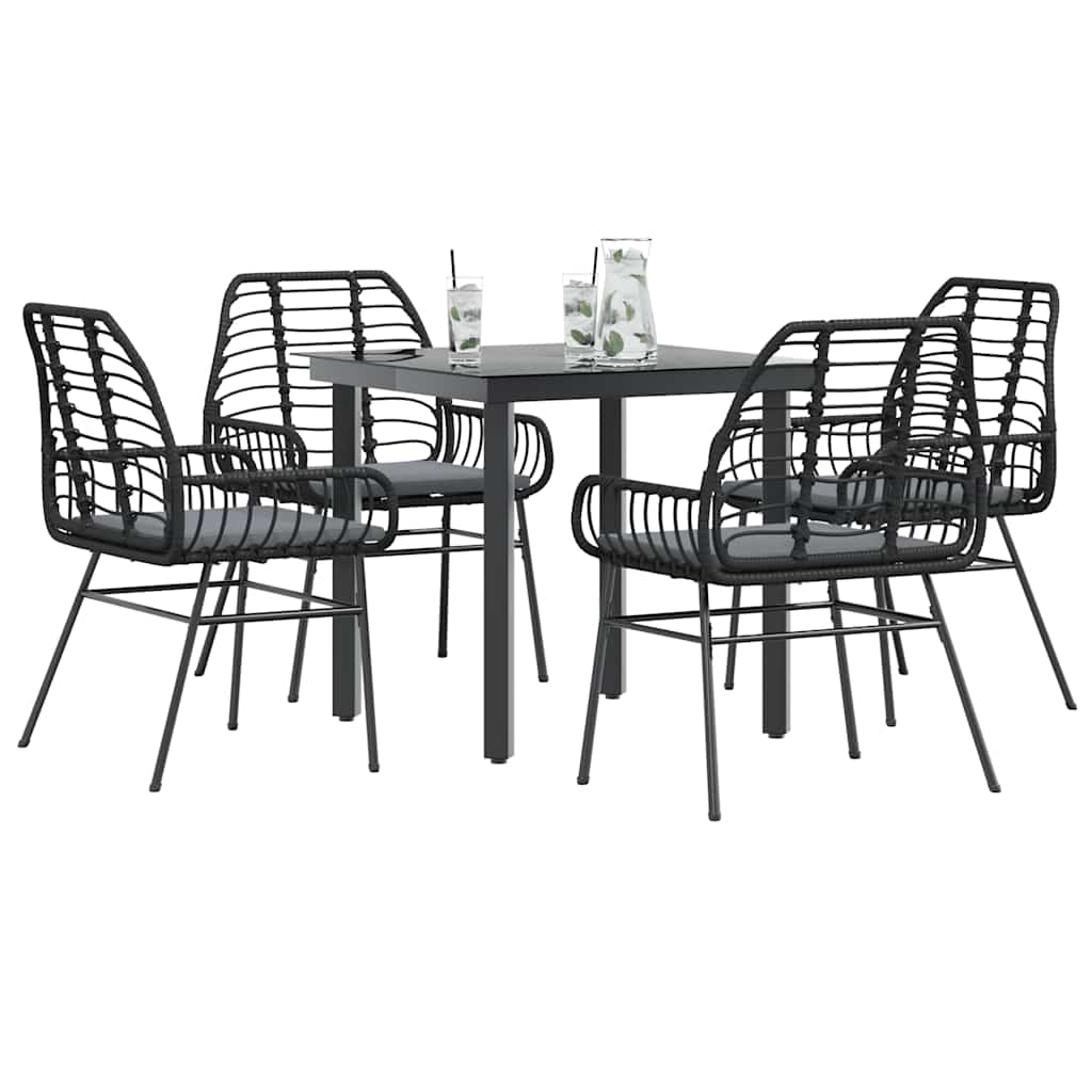 vidaXL 5-tlg. Garten-Essgruppe mit Kissen Schwarz Poly Rattan Glas vidaXL 5-tlg. Garten-Essgruppe mit Kissen Schwarz Poly Rattan Glas