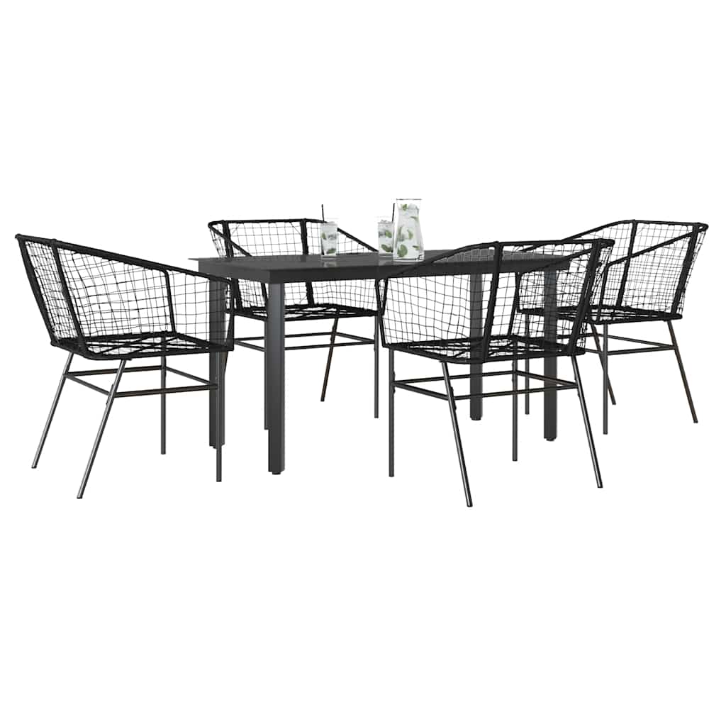 5-teiliges Garten-Esszimmerset aus schwarzem Polyrattanglas 5-teiliges Garten-Esszimmerset aus schwarzem Polyrattanglas