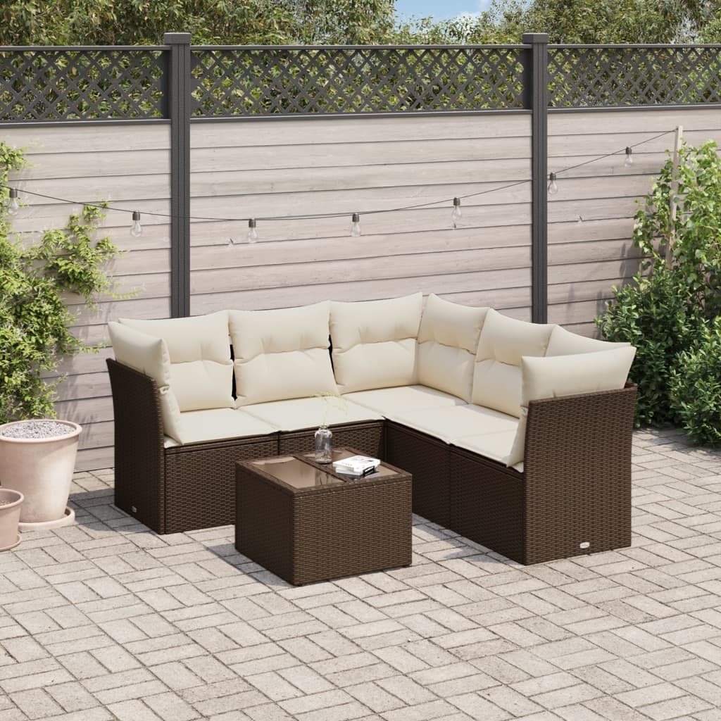 6-tlg. Garten-Sofagarnitur mit Kissen Braun Poly Rattan 6-tlg. Garten-Sofagarnitur mit Kissen Braun Poly Rattan
