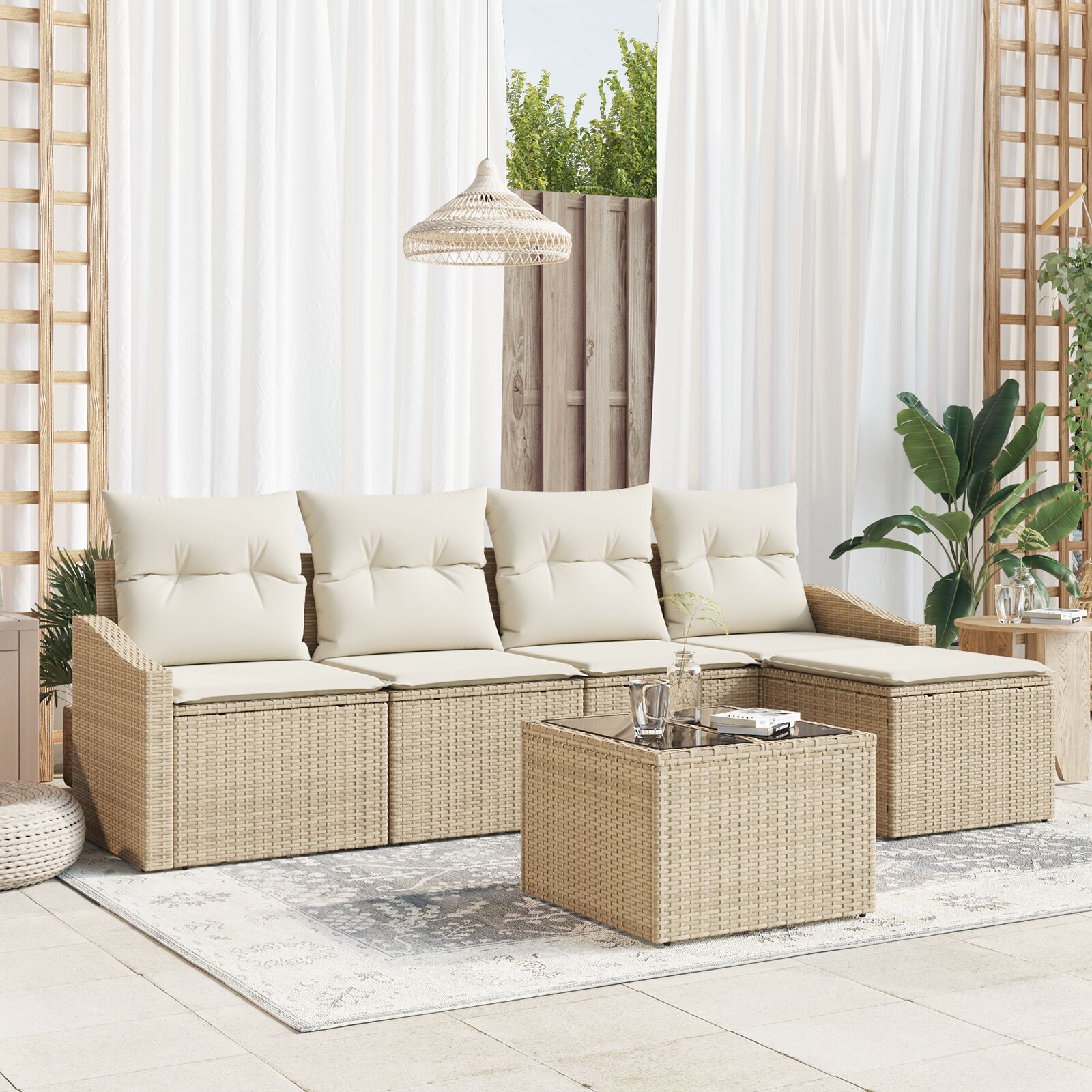 6-teiliges Garten Sofa Set mit Kissen Braunes Poly Rattan 6-teiliges Garten Sofa Set mit Kissen Braunes Poly Rattan