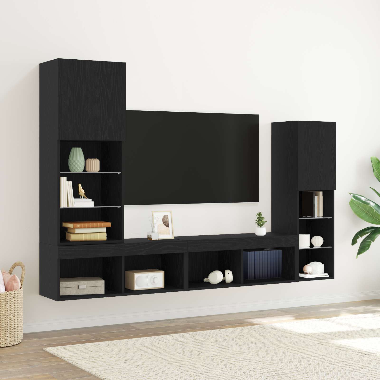 LED TV Schrank Schwarz Eiche 30.5x30x102 cm Technikholz