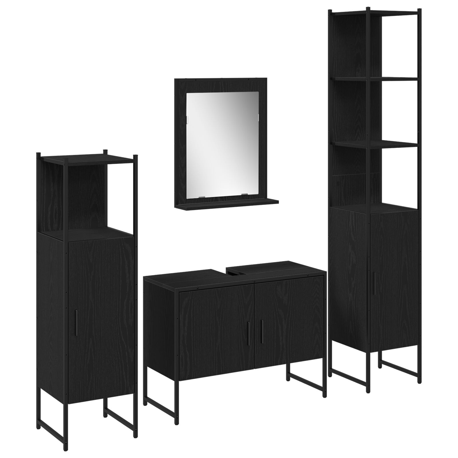 4-teiliges Badezimmermöbel-Set Schwarze Eiche Holzwerkstoff