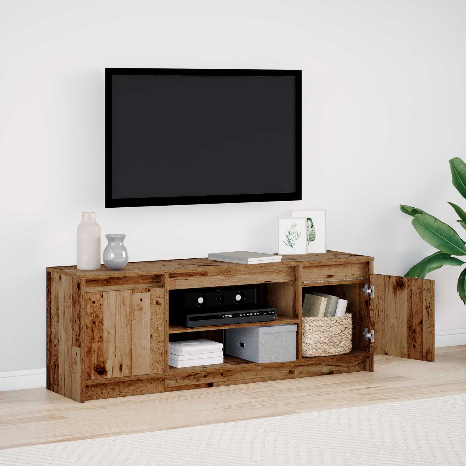 TV Schrank mit LED Altholz 139,5x34x50 cm Spanplatte