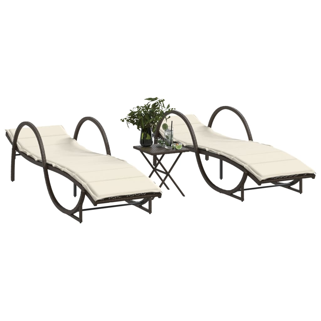 Sonnenliegen 2 Stk. mit Tisch Braun Poly Rattan Sonnenliegen 2 Stk. mit Tisch Braun Poly Rattan