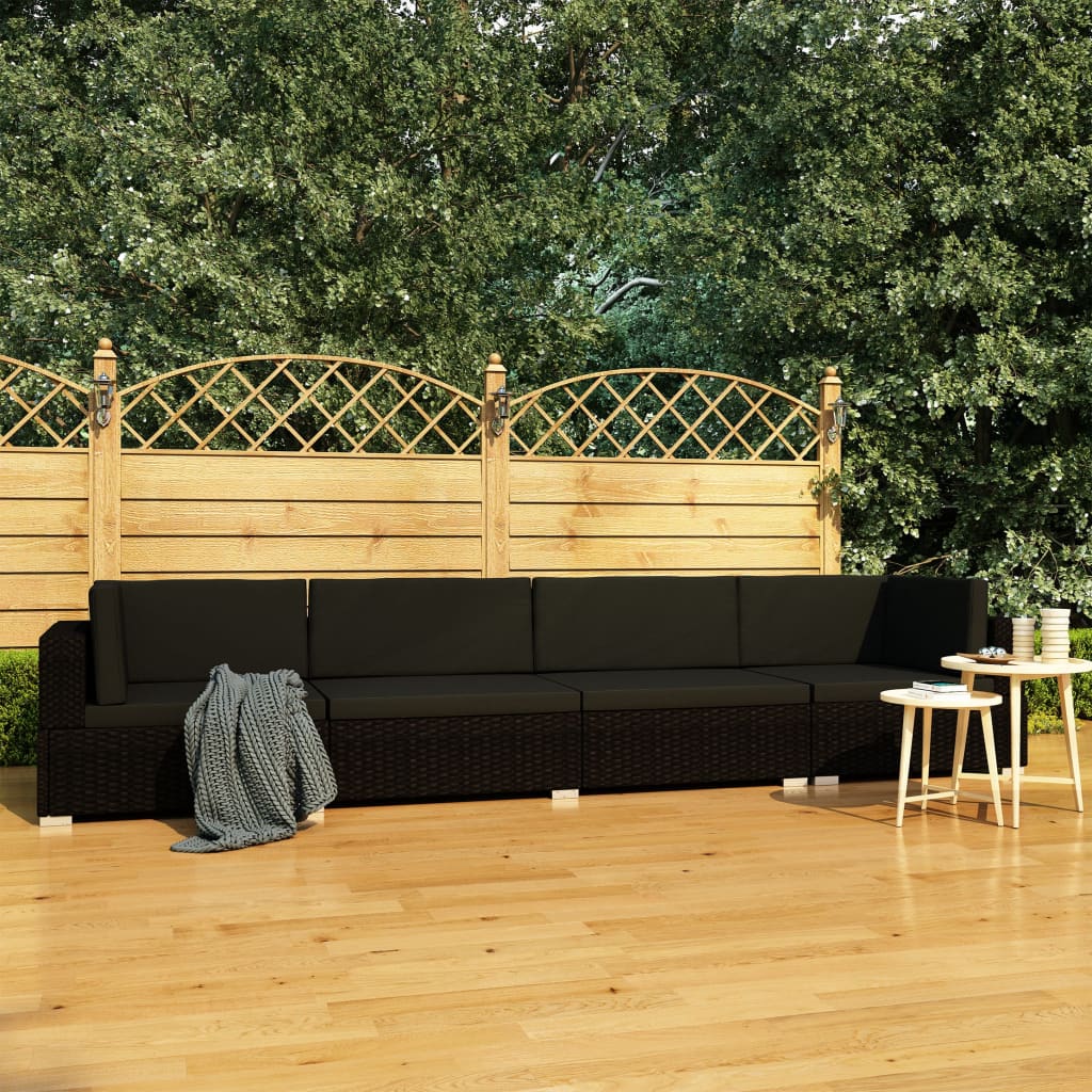 4-tlg. Garten-Sofagarnitur mit Auflagen Poly Rattan Schwarz 4-tlg. Garten-Sofagarnitur mit Auflagen Poly Rattan Schwarz