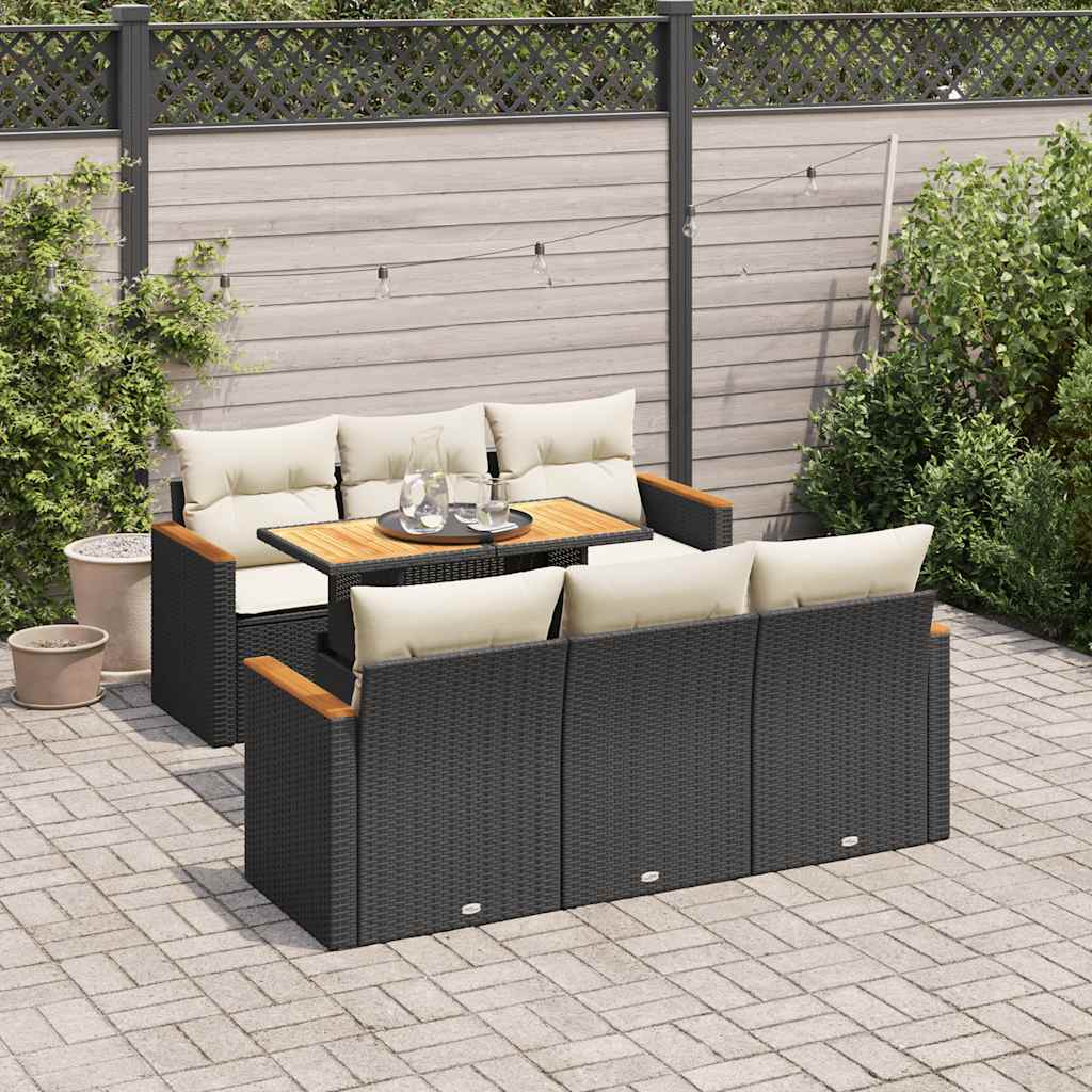 7-tlg. Garten-Sofagarnitur mit Kissen Schwarz Poly Rattan 7-tlg. Garten-Sofagarnitur mit Kissen Schwarz Poly Rattan