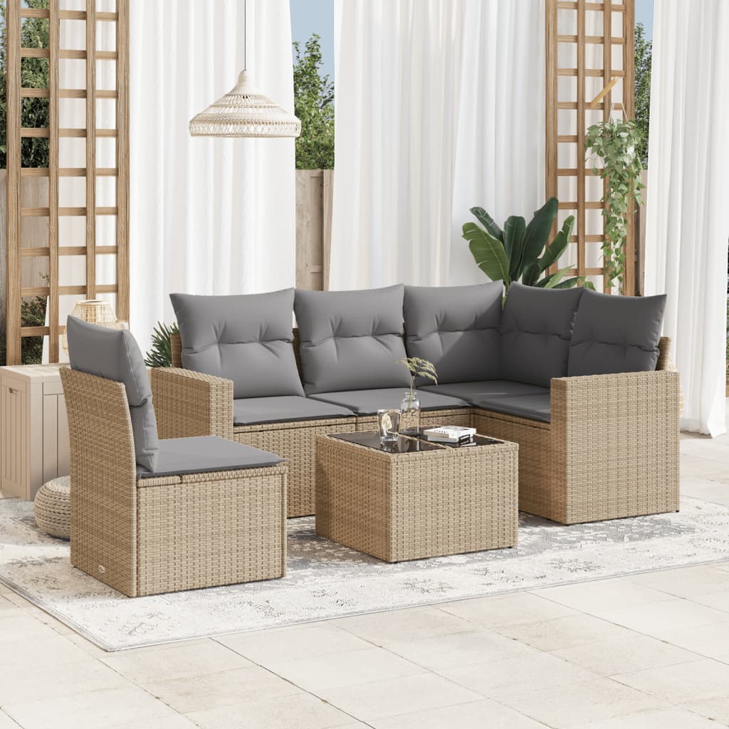 6-tlg. Garten-Sofagarnitur mit Kissen Beige Poly Rattan 6-tlg. Garten-Sofagarnitur mit Kissen Beige Poly Rattan