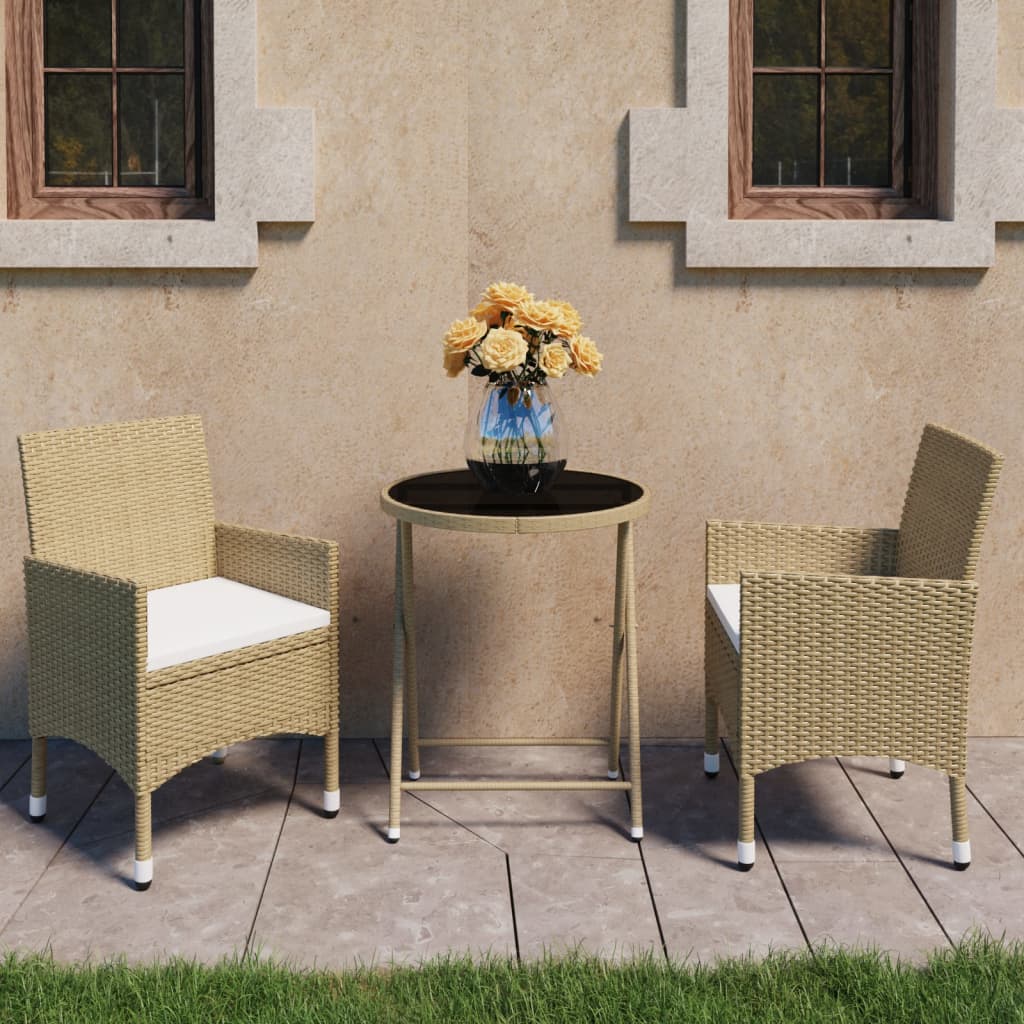 3-tlg. Bistro-Set Poly Rattan und Hartglas Beige 3-tlg. Bistro-Set Poly Rattan und Hartglas Beige