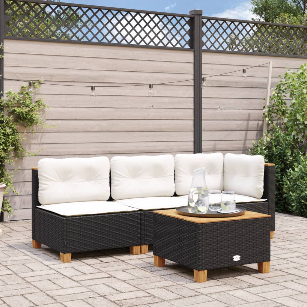 Gartensofa ohne Armlehnen mit Kissen Schwarz Poly Rattan Gartensofa ohne Armlehnen mit Kissen Schwarz Poly Rattan