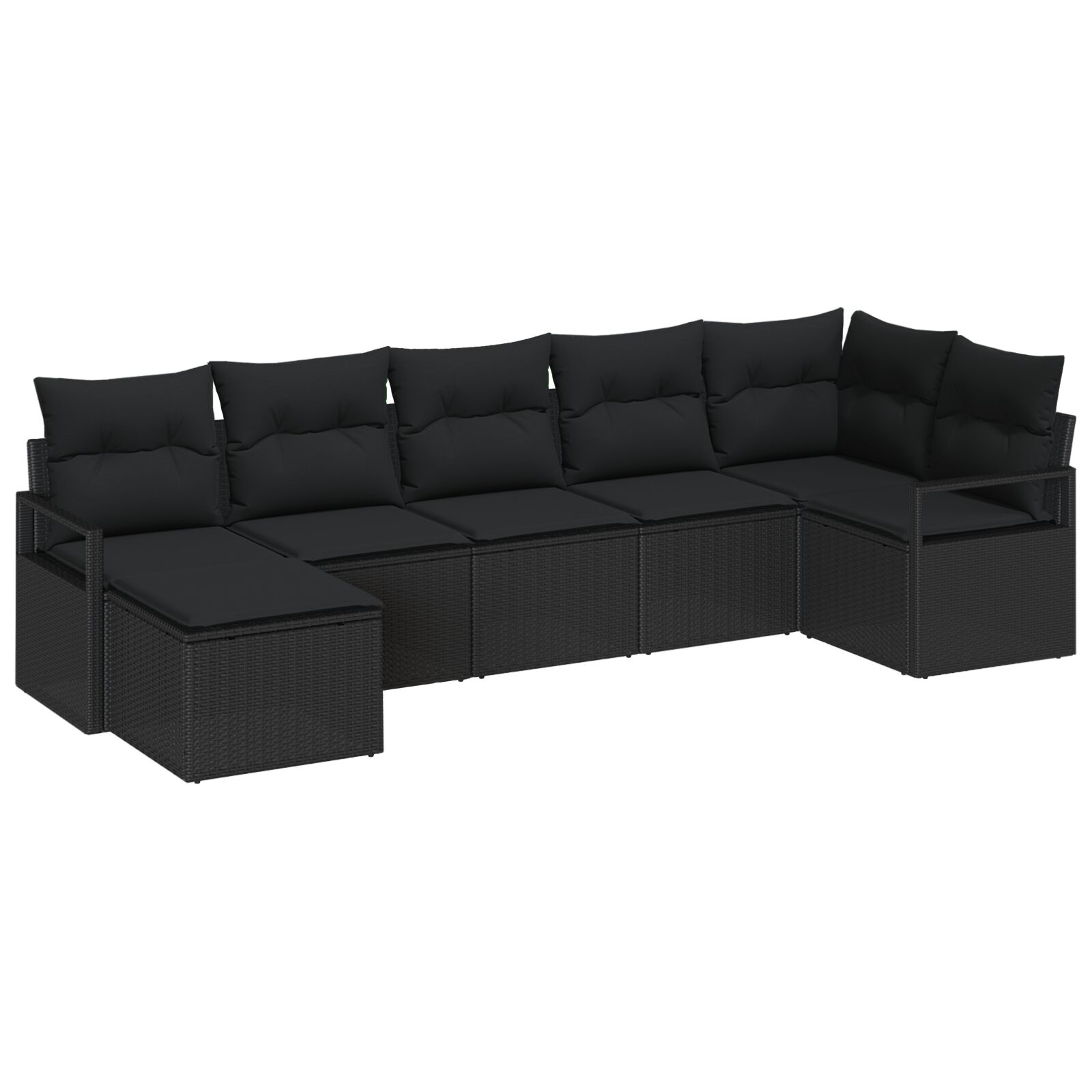 7-teilige Garten-Sofa-Lounge mit Kissen Schwarz Poly-Rattan, 2-Sitzer Garten-Sofa mit Kissen Schwarz Poly-Rattan 7-teilige Garten-Sofa-Lounge mit Kissen Schwarz Poly-Rattan, 2-Sitzer Garten-Sofa mit Kissen Schwarz Poly-Rattan