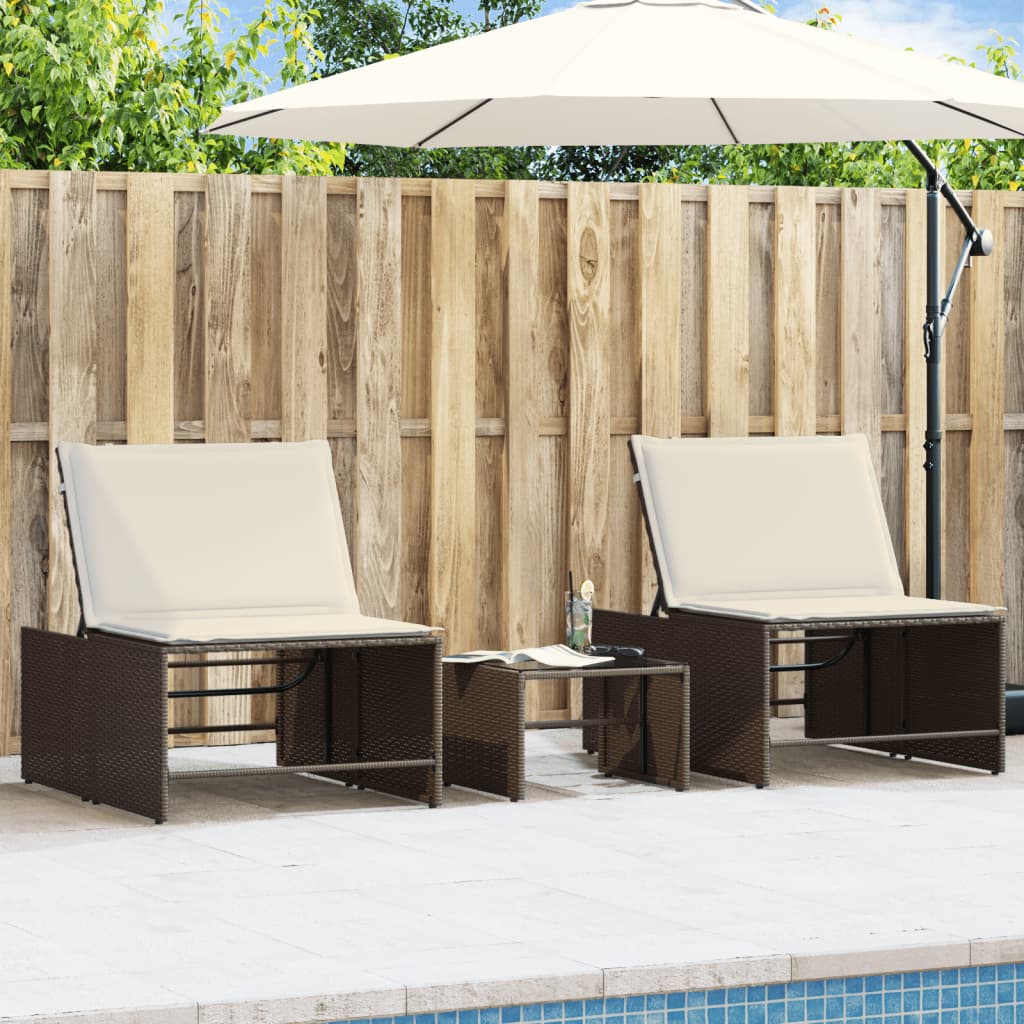 Sonnenliegen 2 Stk. mit Tisch Braun Poly Rattan Sonnenliegen 2 Stk. mit Tisch Braun Poly Rattan