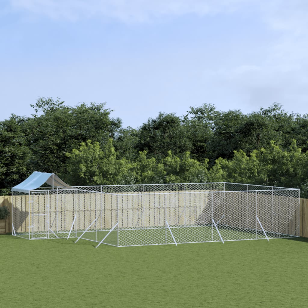 Outdoor-Hundezwinger mit Dach Silbern 10x6x2,5 m Stahl Verzinkt Outdoor-Hundezwinger mit Dach Silbern 10x6x2,5 m Stahl Verzinkt