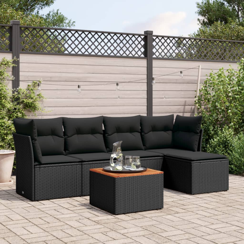 6-tlg. Garten-Sofagarnitur mit Kissen Schwarz Poly Rattan 6-tlg. Garten-Sofagarnitur mit Kissen Schwarz Poly Rattan