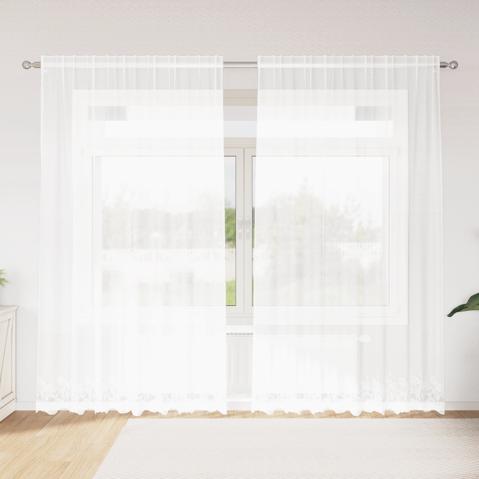 Spitzenvorhang mit Vorhängen Floral Weiß 200 x 245 cm Polyester