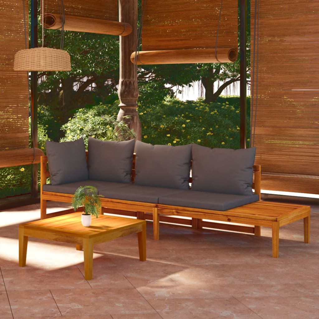 3-tlg. Garten-Lounge-Set mit Dunkelgrauen Kissen Massivholz Akazie 3-tlg. Garten-Lounge-Set mit Dunkelgrauen Kissen Massivholz Akazie