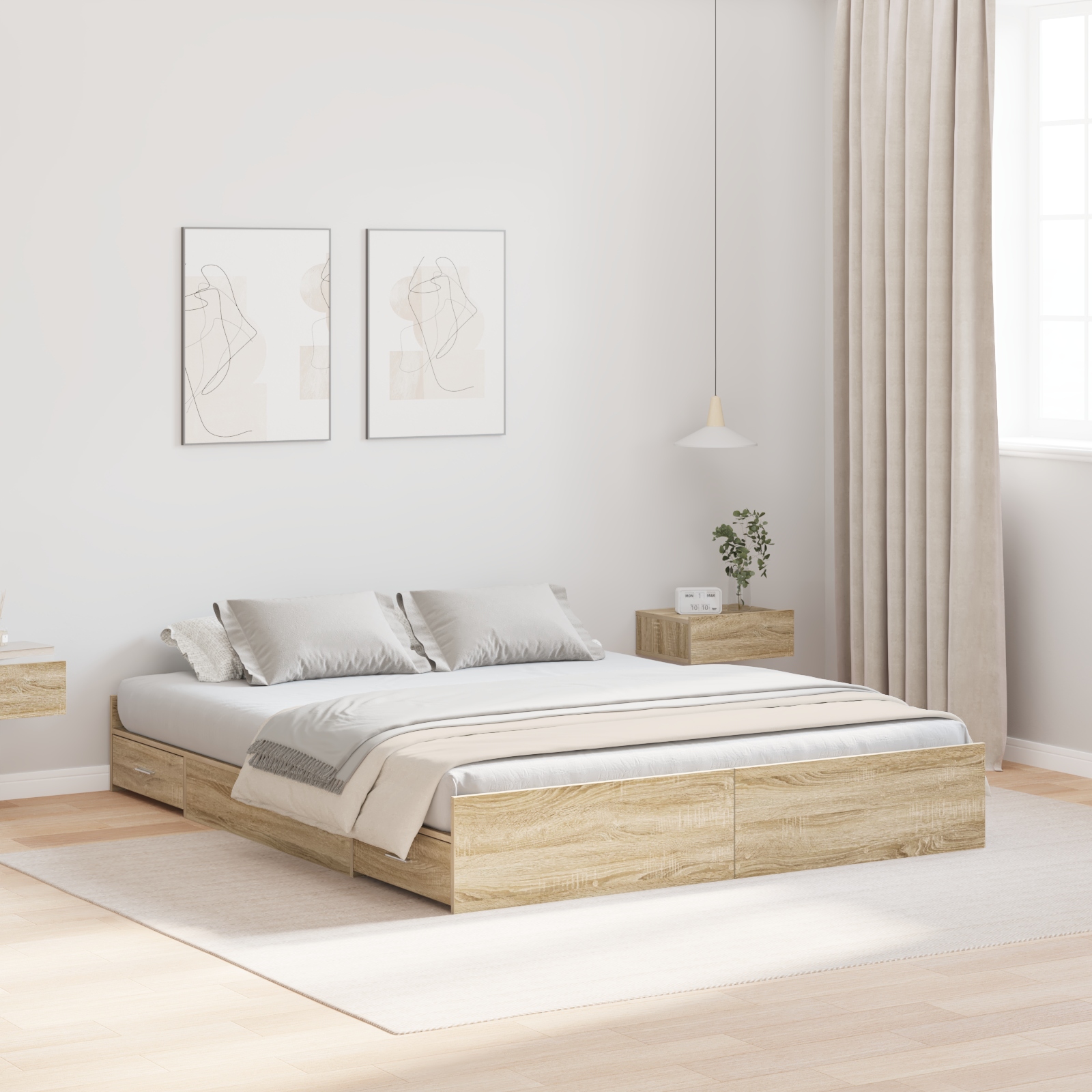 Bett mit Stauraum mit Schubladen mit Kopfteil mit Speicher Sonoma Eiche 140 x 200 cm