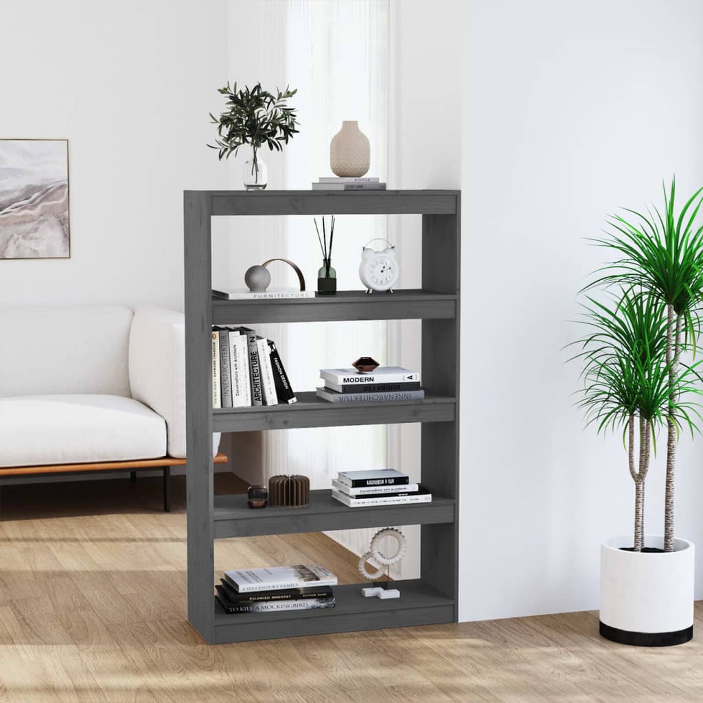 Bücherregal Raumteiler Grau 80x30x135,5 cm Massivholz Kiefer