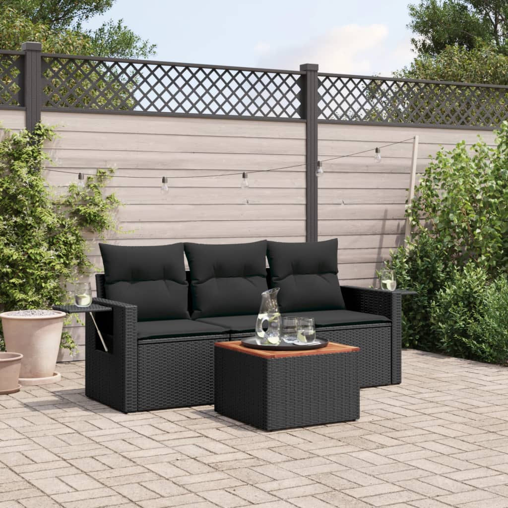 4-tlg. Garten-Sofagarnitur mit Kissen Schwarz Poly Rattan 4-tlg. Garten-Sofagarnitur mit Kissen Schwarz Poly Rattan