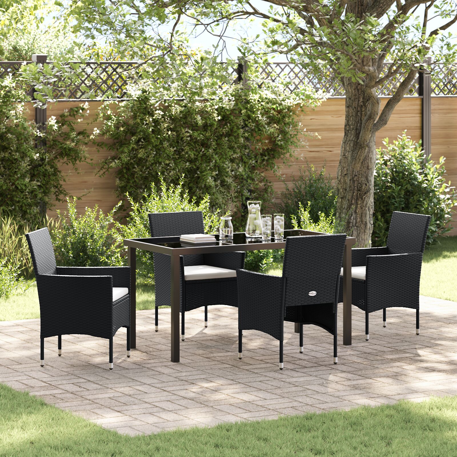 5-teiliges Garten-Essgruppen-Set Schwarz Poly-Rattan 5-teiliges Garten-Essgruppen-Set Schwarz Poly-Rattan