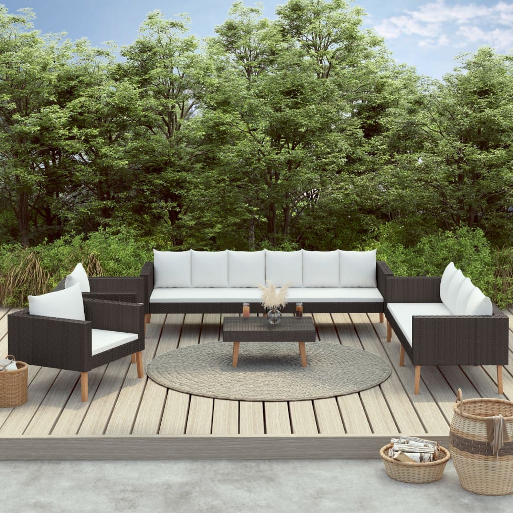 5-tlg. Garten-Lounge-Set mit Auflagen Poly Rattan Schwarz 5-tlg. Garten-Lounge-Set mit Auflagen Poly Rattan Schwarz