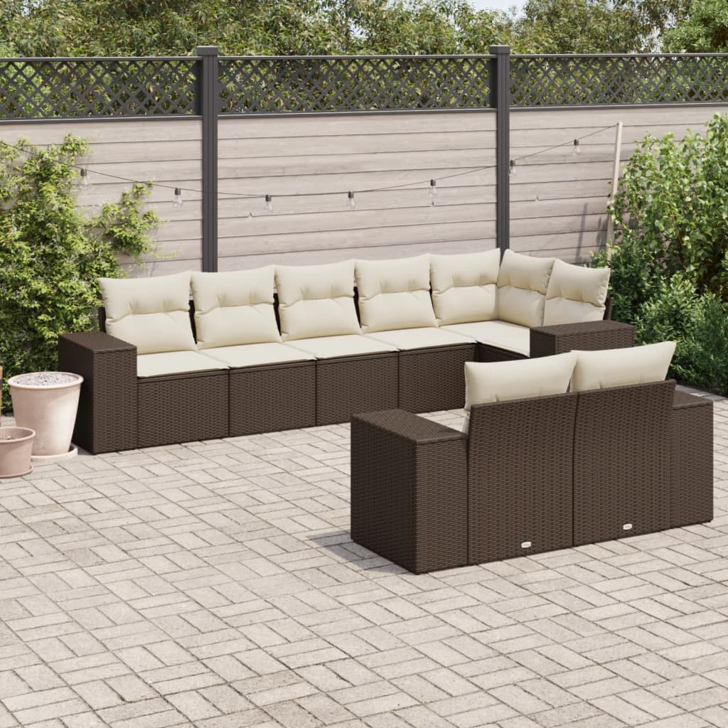 8-tlg. Garten-Sofagarnitur mit Kissen Braun Poly Rattan 8-tlg. Garten-Sofagarnitur mit Kissen Braun Poly Rattan