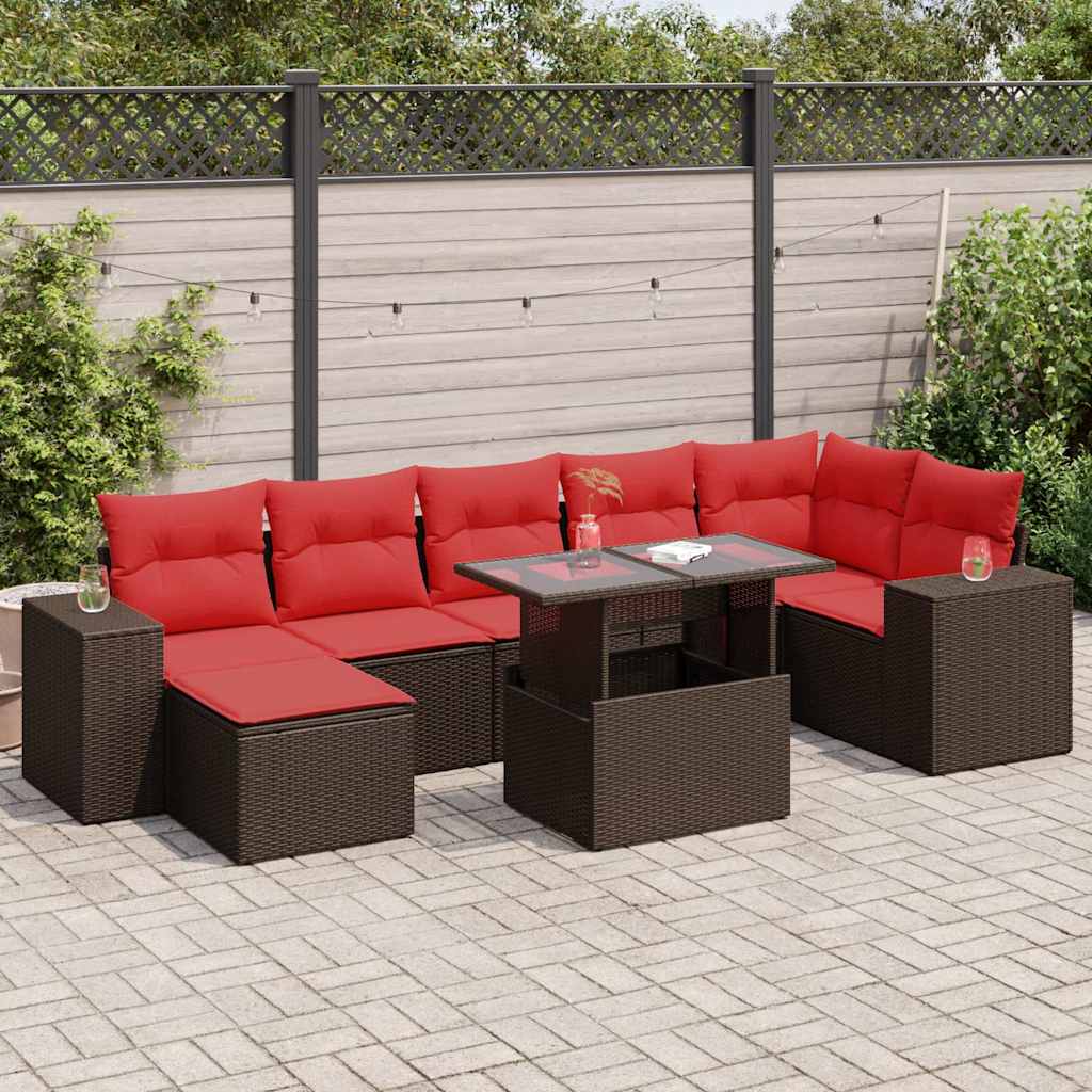 8-tlg. Garten-Sofagarnitur mit Kissen Braun Poly Rattan Akazie 8-tlg. Garten-Sofagarnitur mit Kissen Braun Poly Rattan Akazie