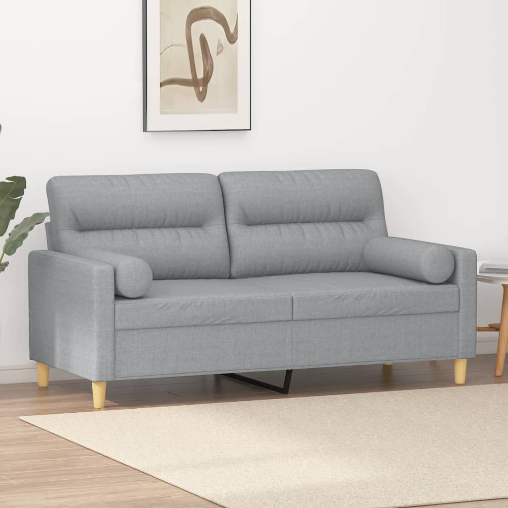 2-Sitzer-Sofa mit Zierkissen Hellgrau 140 cm Stoff 2-Sitzer-Sofa mit Zierkissen Hellgrau 140 cm Stoff