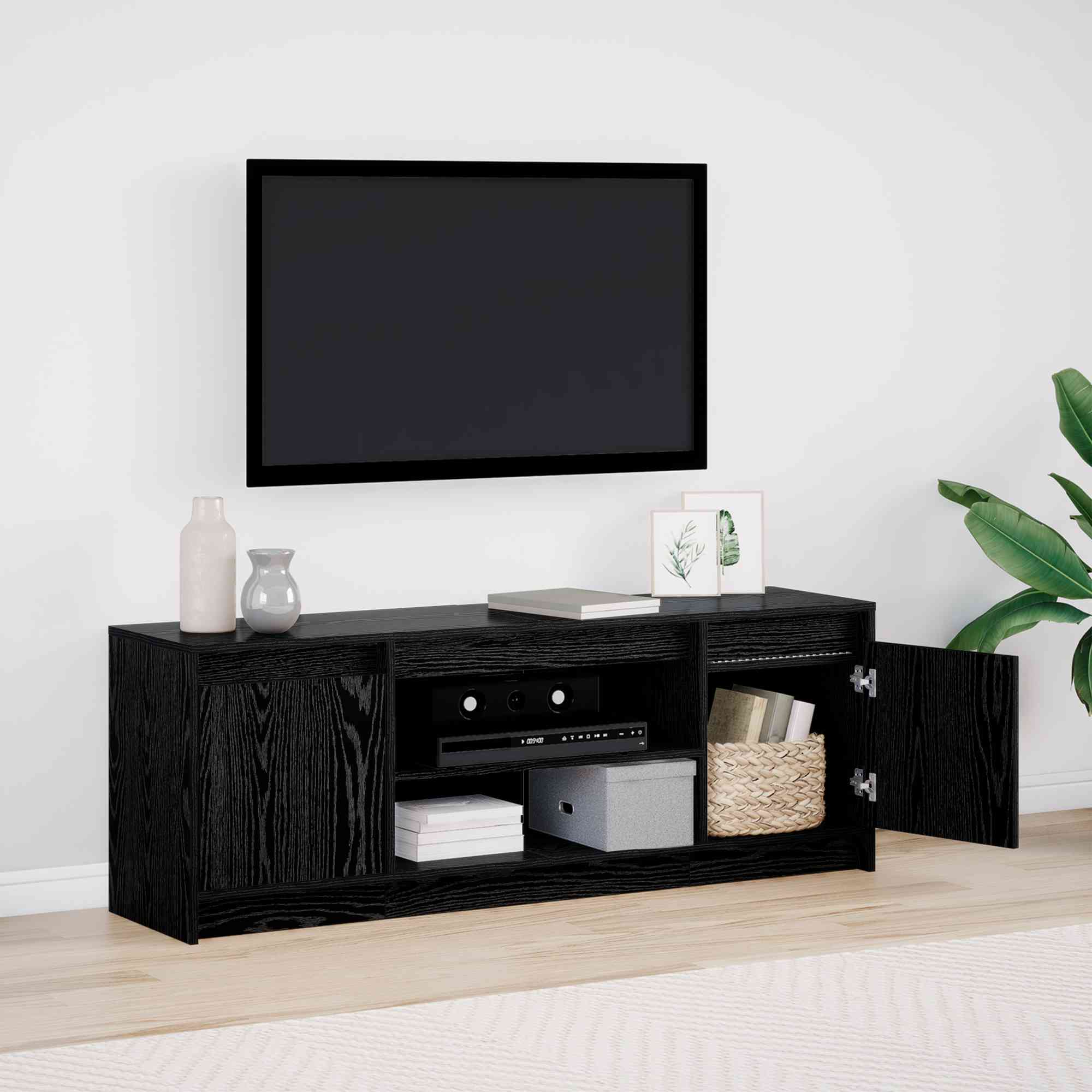 TV Schrank mit LED Schwarz Eiche 139,5x34x50 cm Holzwerkstoff