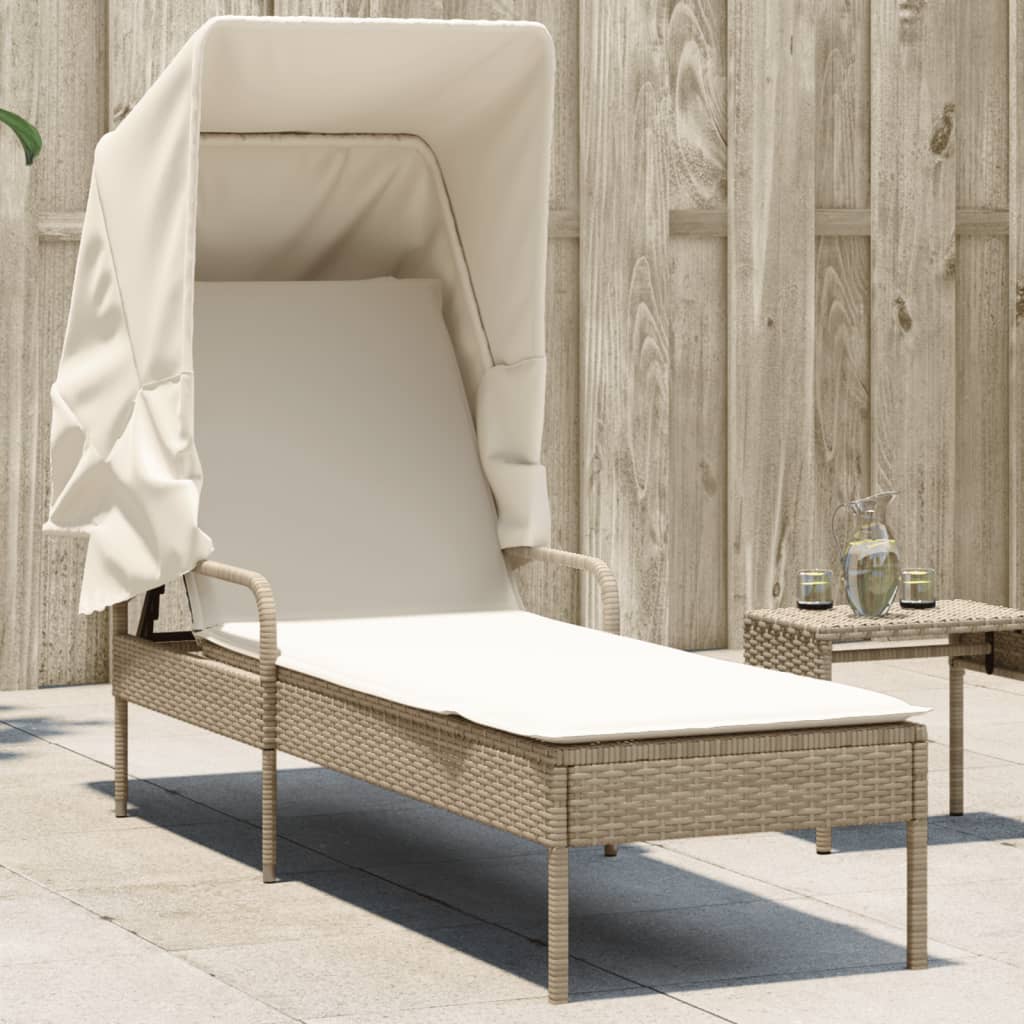 Sonnenliege mit Dach Beige Poly Rattan Sonnenliege mit Dach Beige Poly Rattan