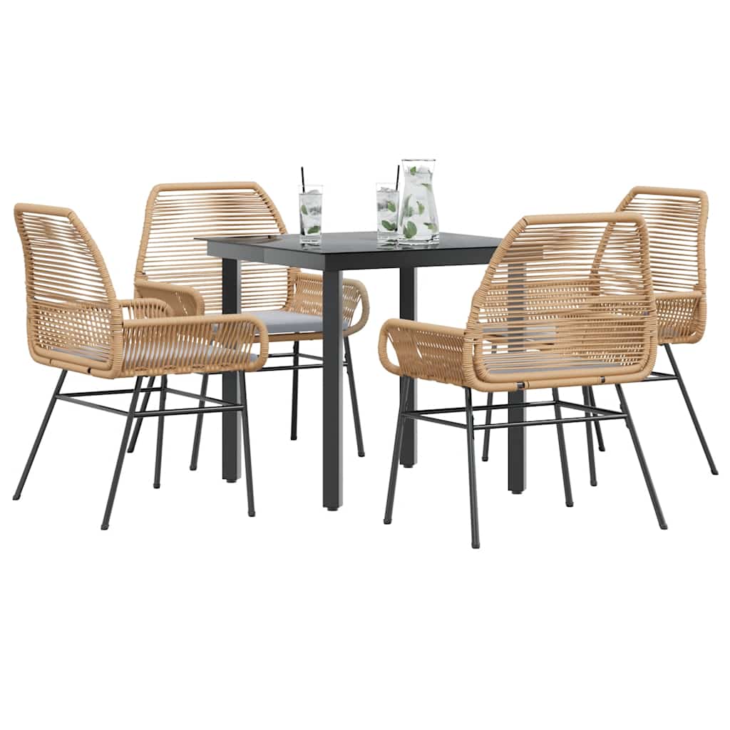 vidaXL 5-tlg. Garten-Essgruppe mit Kissen Braun Poly Rattan Glas vidaXL 5-tlg. Garten-Essgruppe mit Kissen Braun Poly Rattan Glas