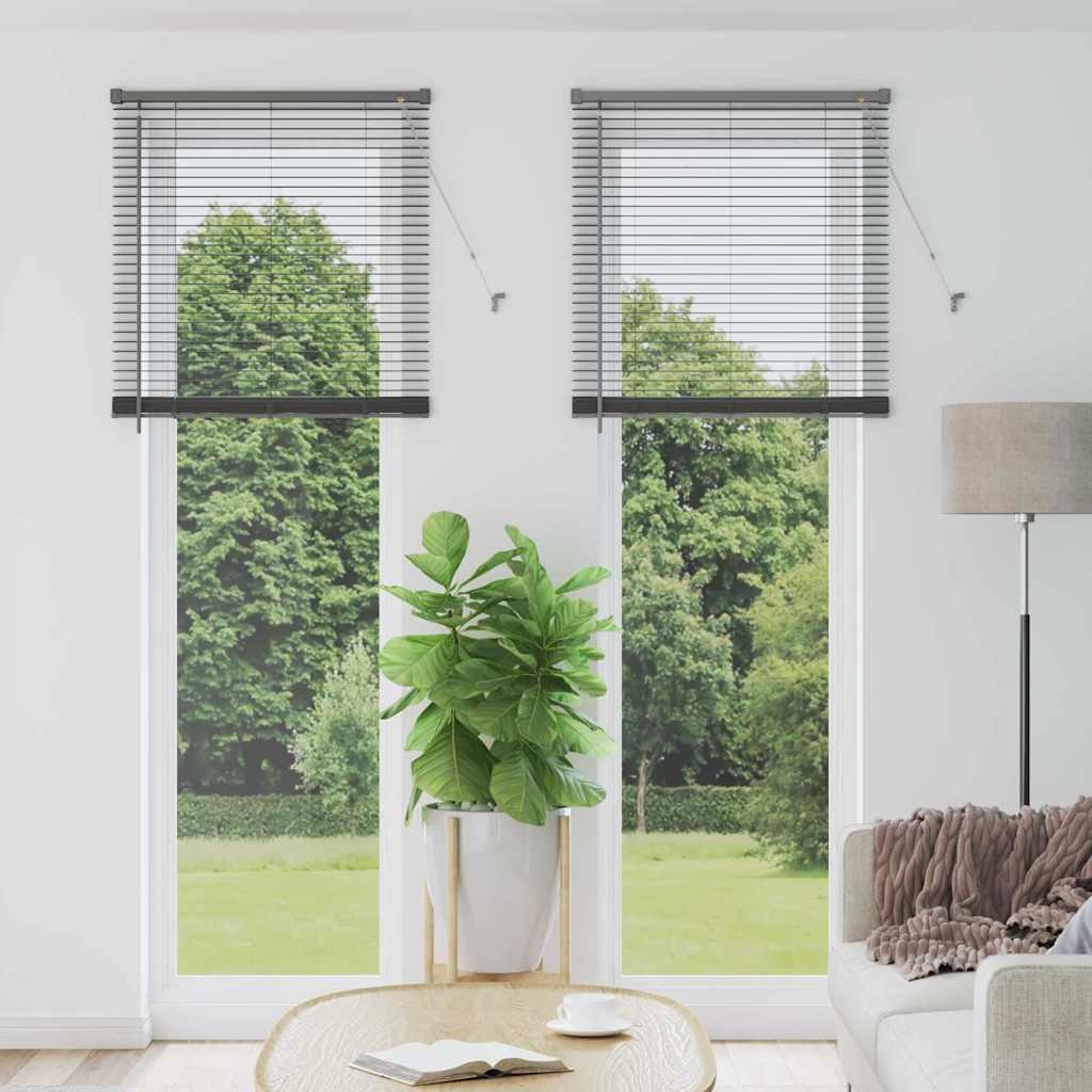Fenster Jalousie mit Vorhängen Sonstiges Dunkelgrau 80 x 130 cm Aluminium
