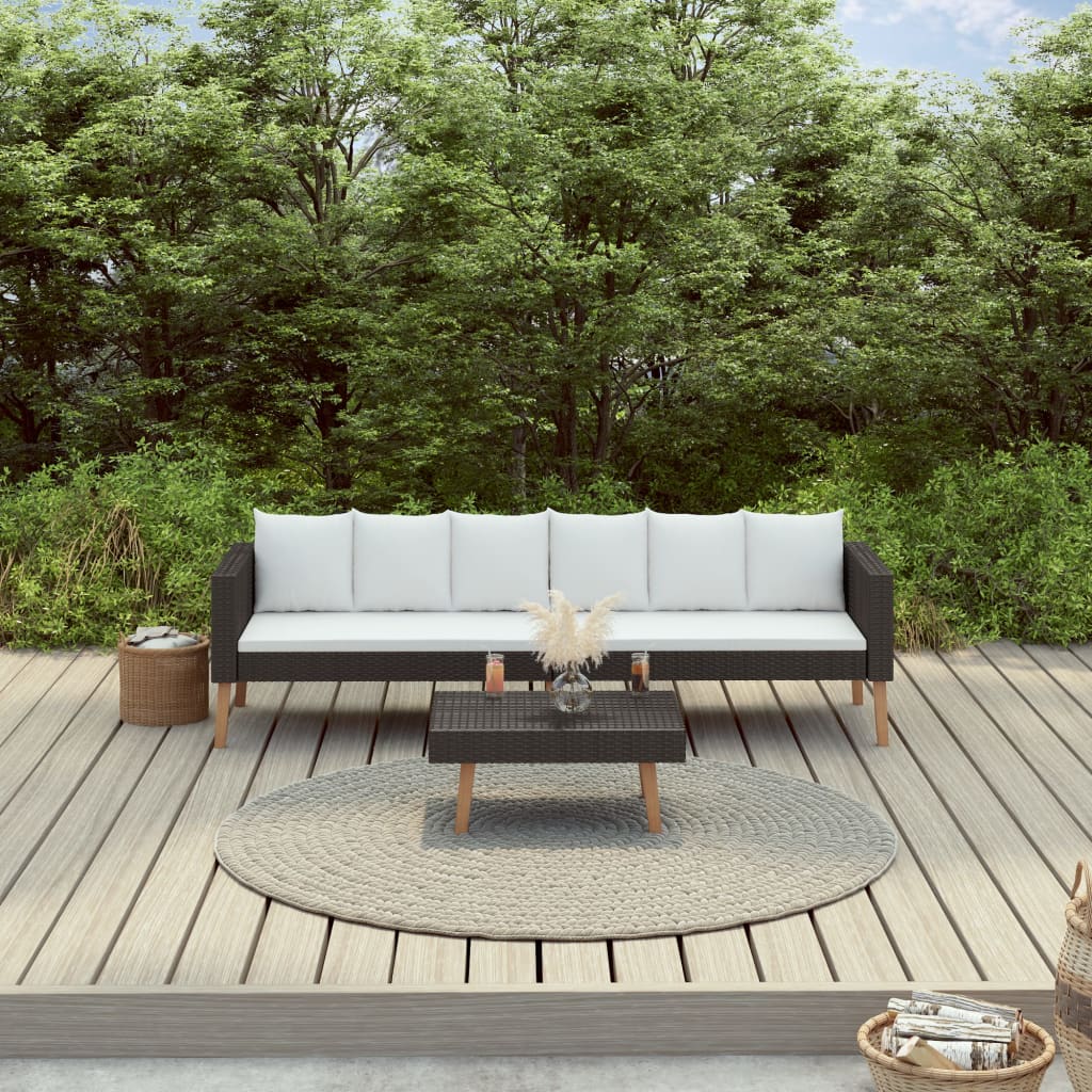 2-tlg. Garten-Lounge-Set mit Kissen Poly Rattan Schwarz 2-tlg. Garten-Lounge-Set mit Kissen Poly Rattan Schwarz