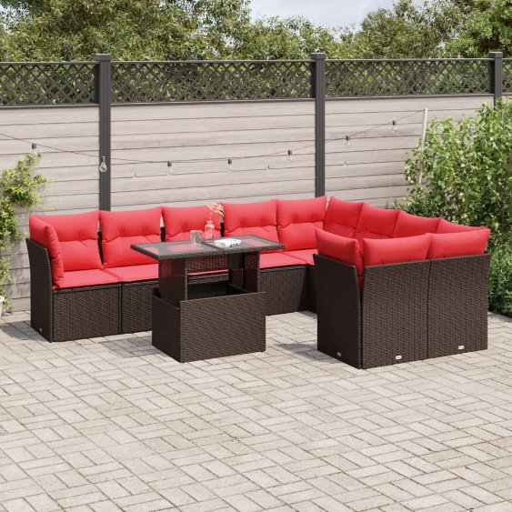 10-teiliges Gartensofa-Set mit Kissen, braun, Polyrattan 10-teiliges Gartensofa-Set mit Kissen, braun, Polyrattan