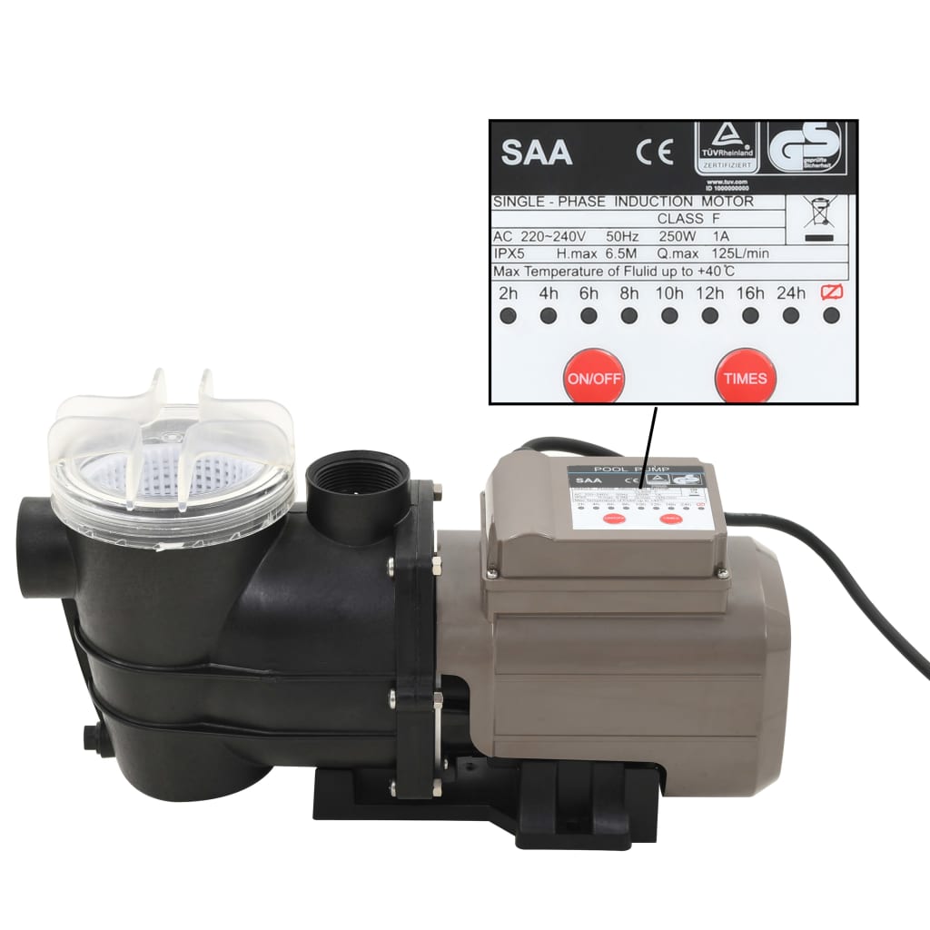 Poolpumpe mit Timer Schwarz 0,25 PS 8000 L/h