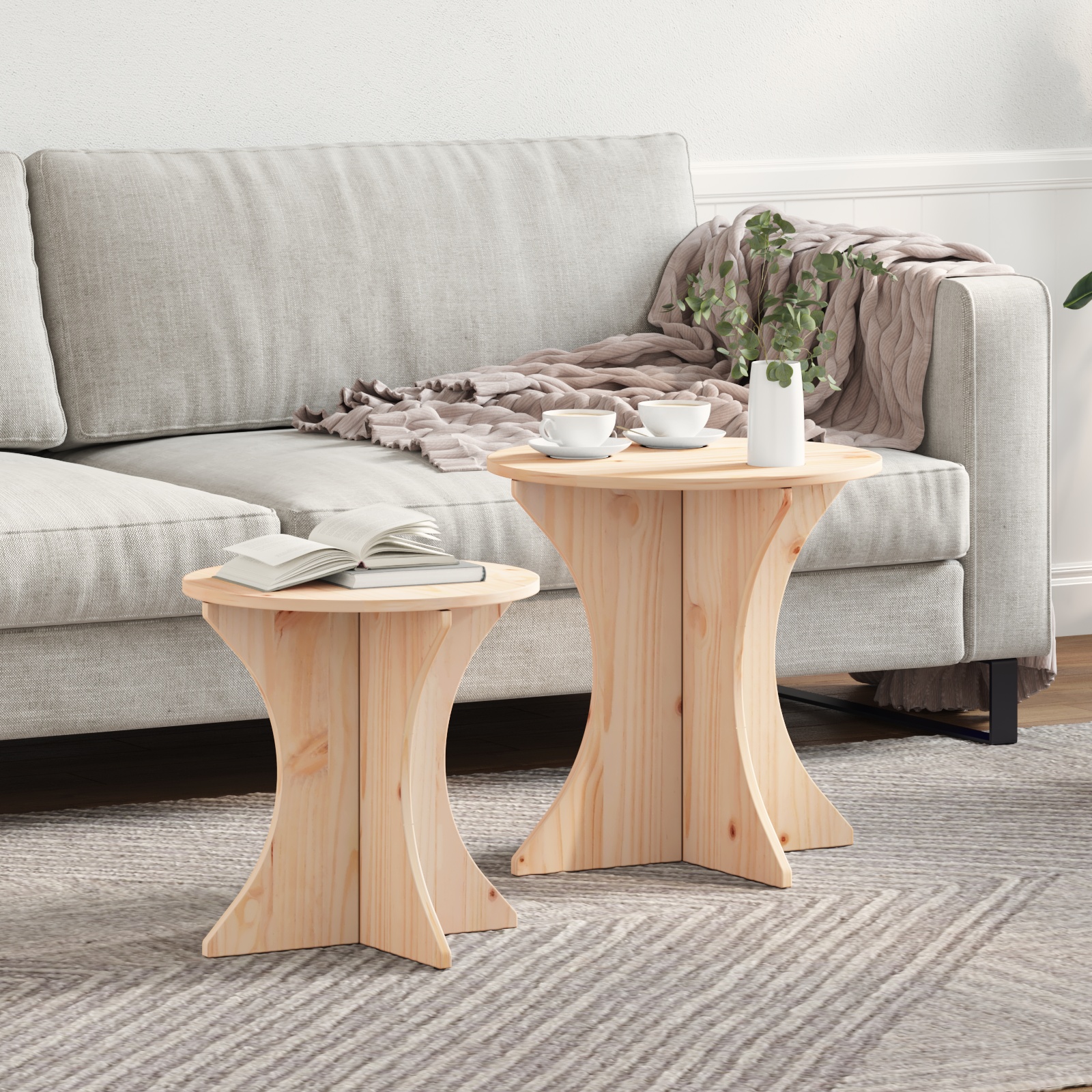 Couchtisch 2 pcs Natürlich 46 x 46 x 47 cm Massivkiefer