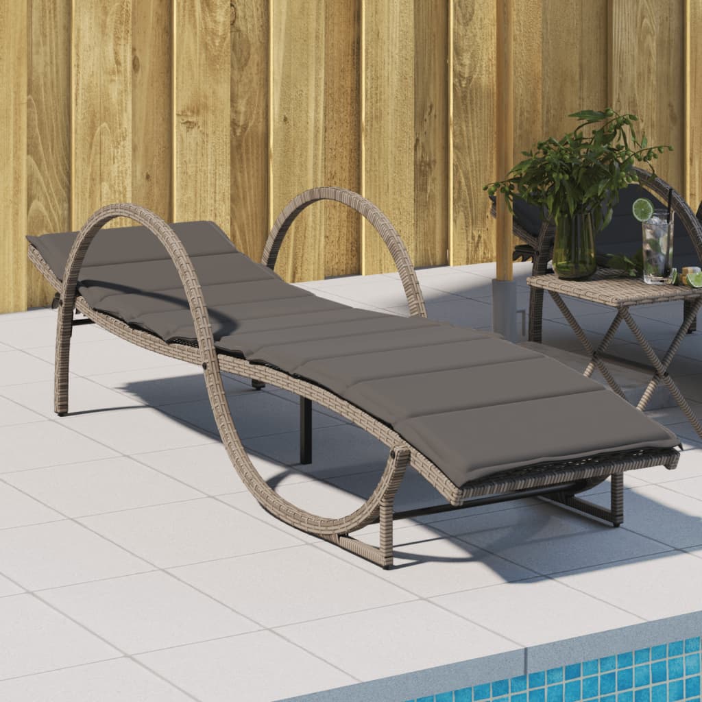 Sonnenliege mit Auflage Grau 60x199x42 cm Poly Rattan Sonnenliege mit Auflage Grau 60x199x42 cm Poly Rattan