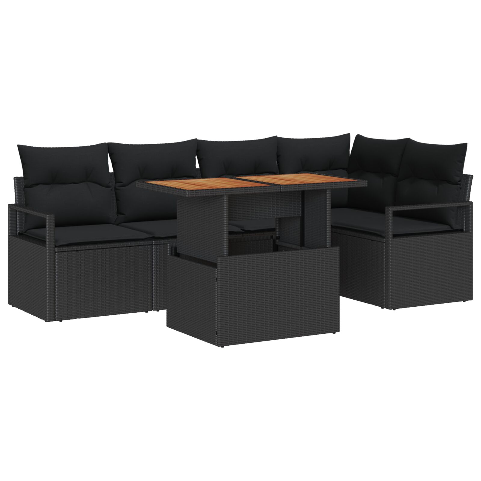6-teiliges Garten-Sofa-Set mit Kissen Schwarz Poly Rattan Akazie, 2-Sitzer Garten-Sofa mit Kissen Schwarz Poly Rattan 6-teiliges Garten-Sofa-Set mit Kissen Schwarz Poly Rattan Akazie, 2-Sitzer Garten-Sofa mit Kissen Schwarz Poly Rattan